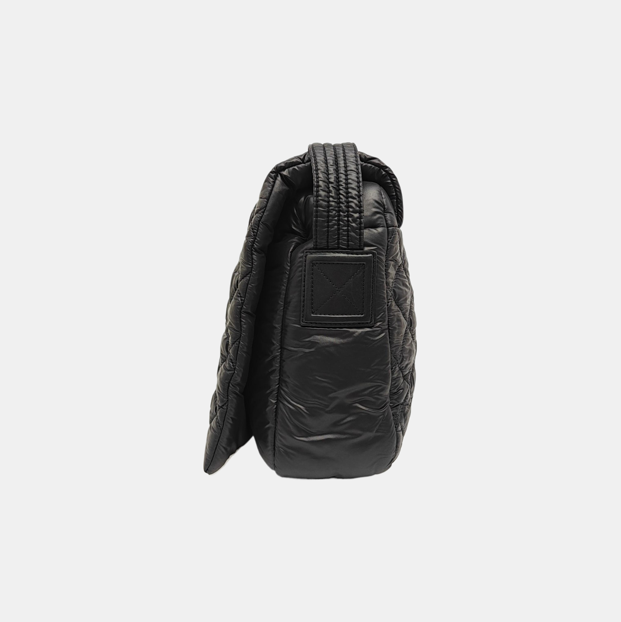 Quilted Nylon Shoulder Bag Black