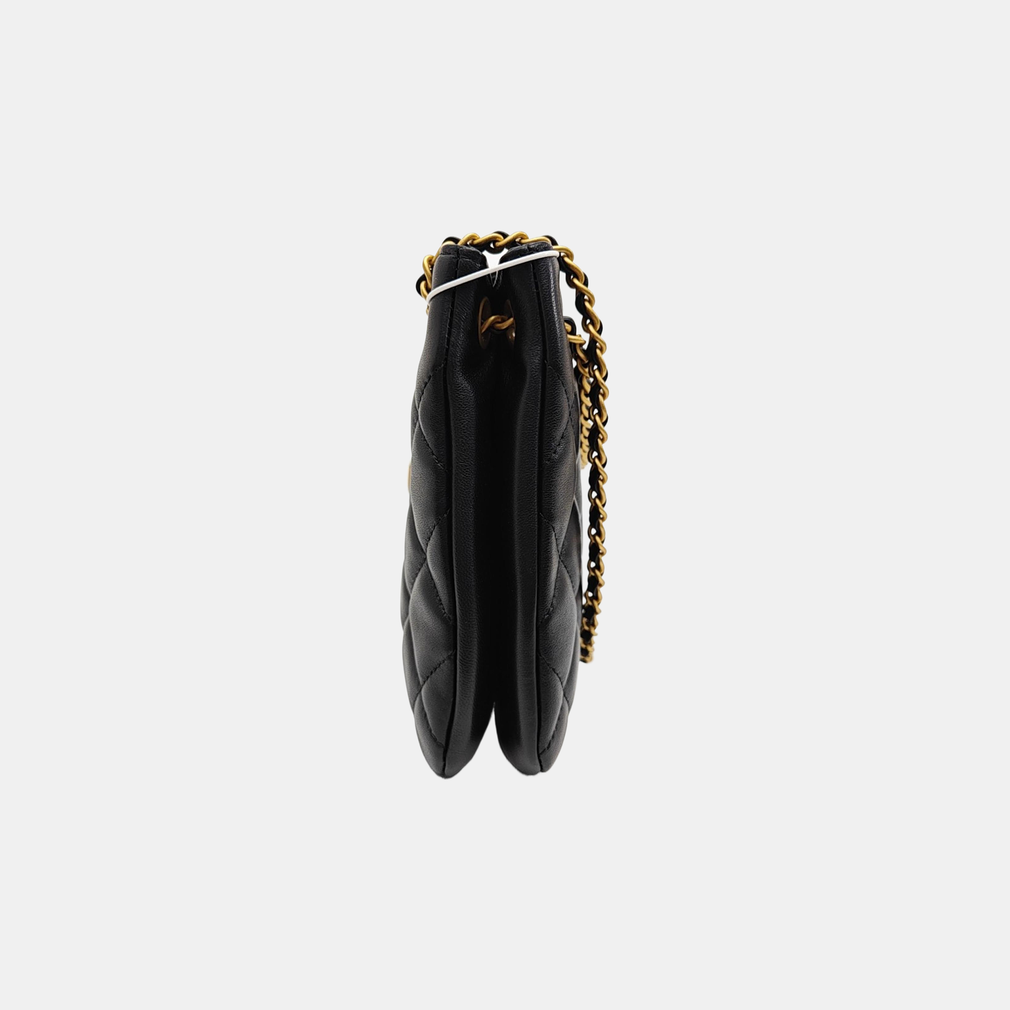 Quilted Lambskin Shoulder Bag Black