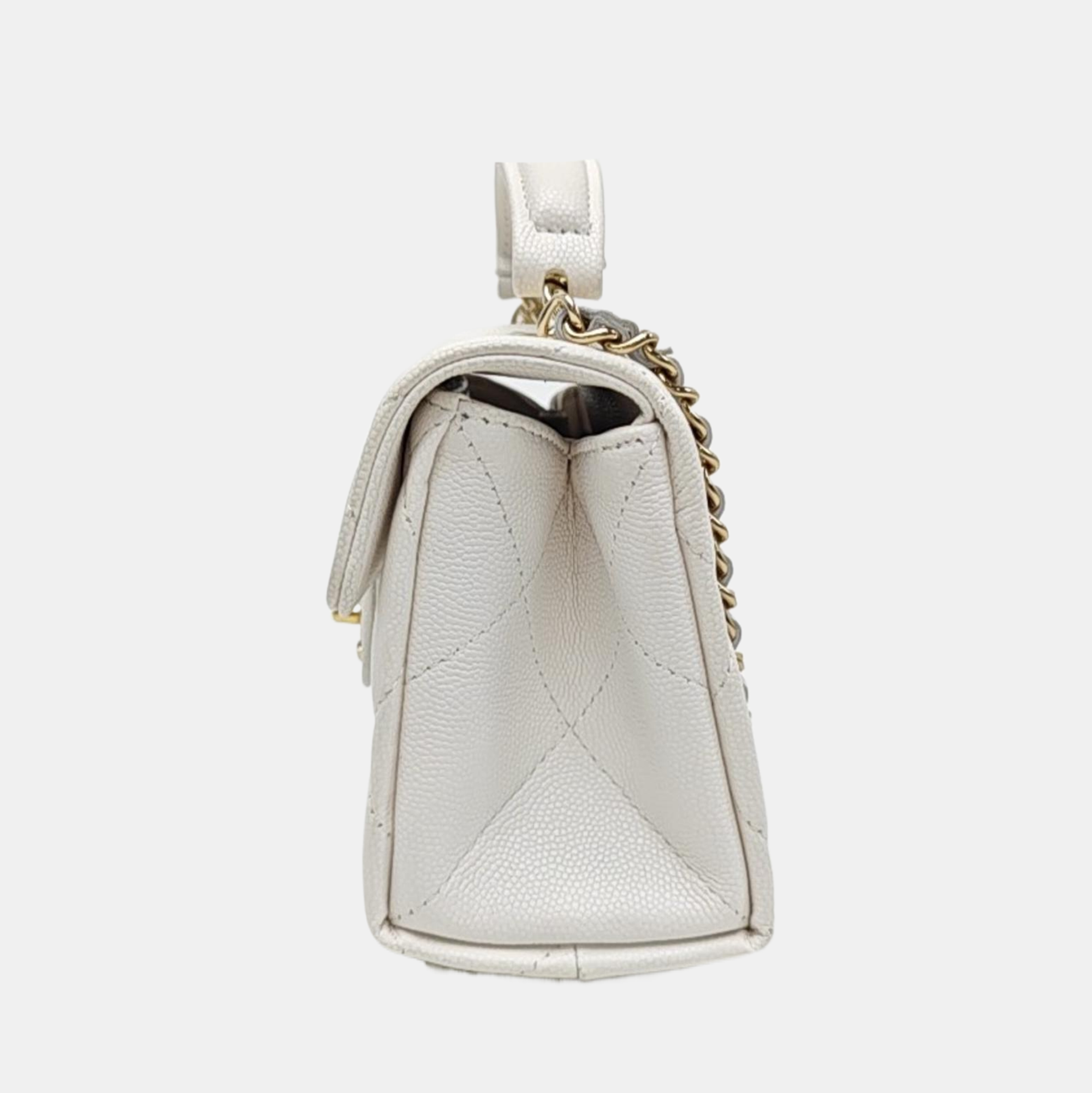CLASSIC FLAP Mini Quilted Grained Calfskin White