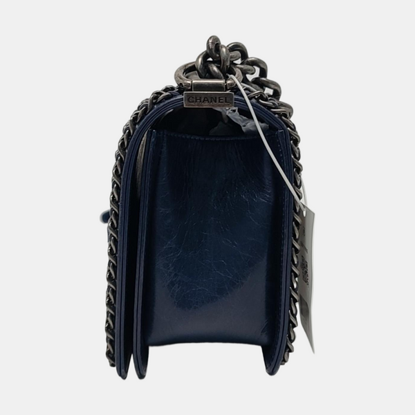 Authenticated pre-owned  BOY CHANEL Medium Quilted Calfskin Blue - Crossbody Bag at Looply