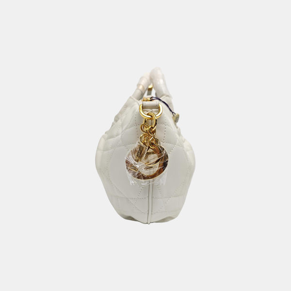 Cannage Calfskin Shoulder Bag White