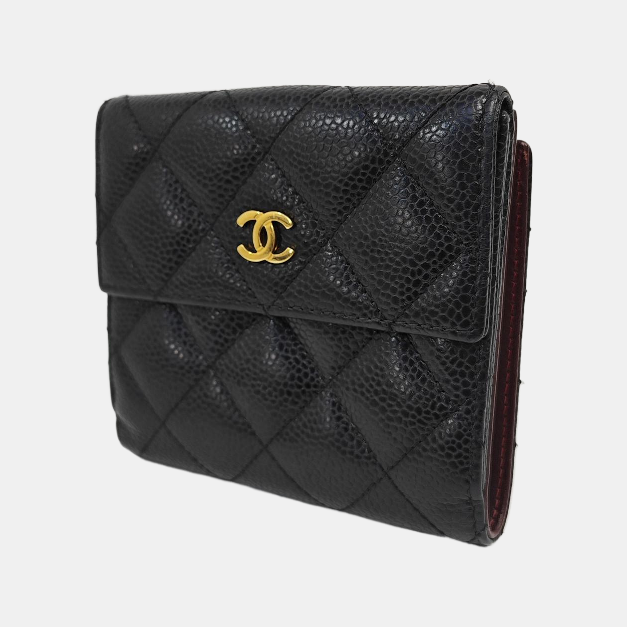 Quilted Grained Calfskin Wallet Black