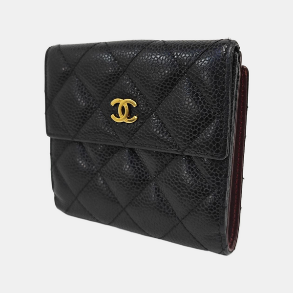 Quilted Grained Calfskin Wallet Black