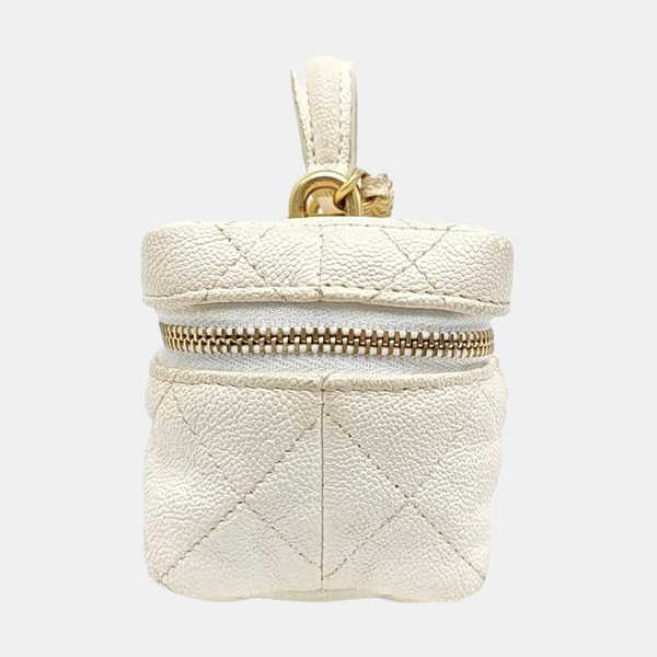 Quilted Grained Calfskin Shoulder Bag Mini White