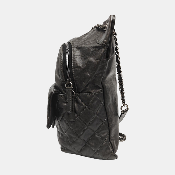 Quilted Calfskin Backpack Gray