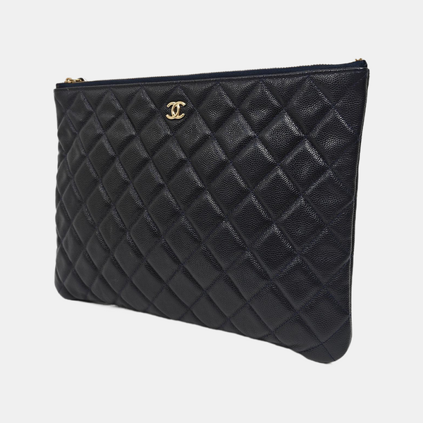 Quilted Grained Calfskin Clutch Blue