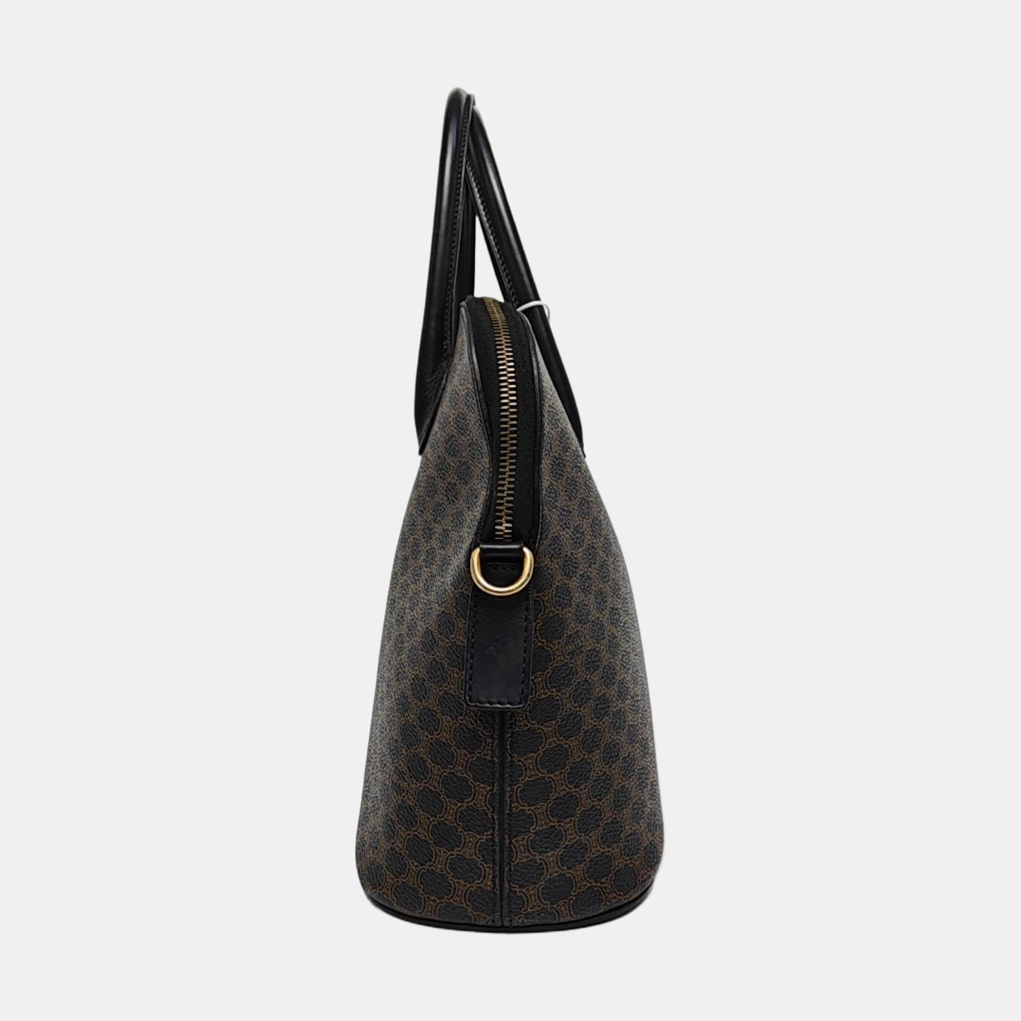 Coated Canvas Top Handle Bag Brown