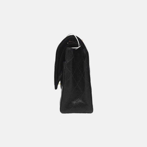 CLASSIC FLAP Medium Quilted Grained Calfskin Black