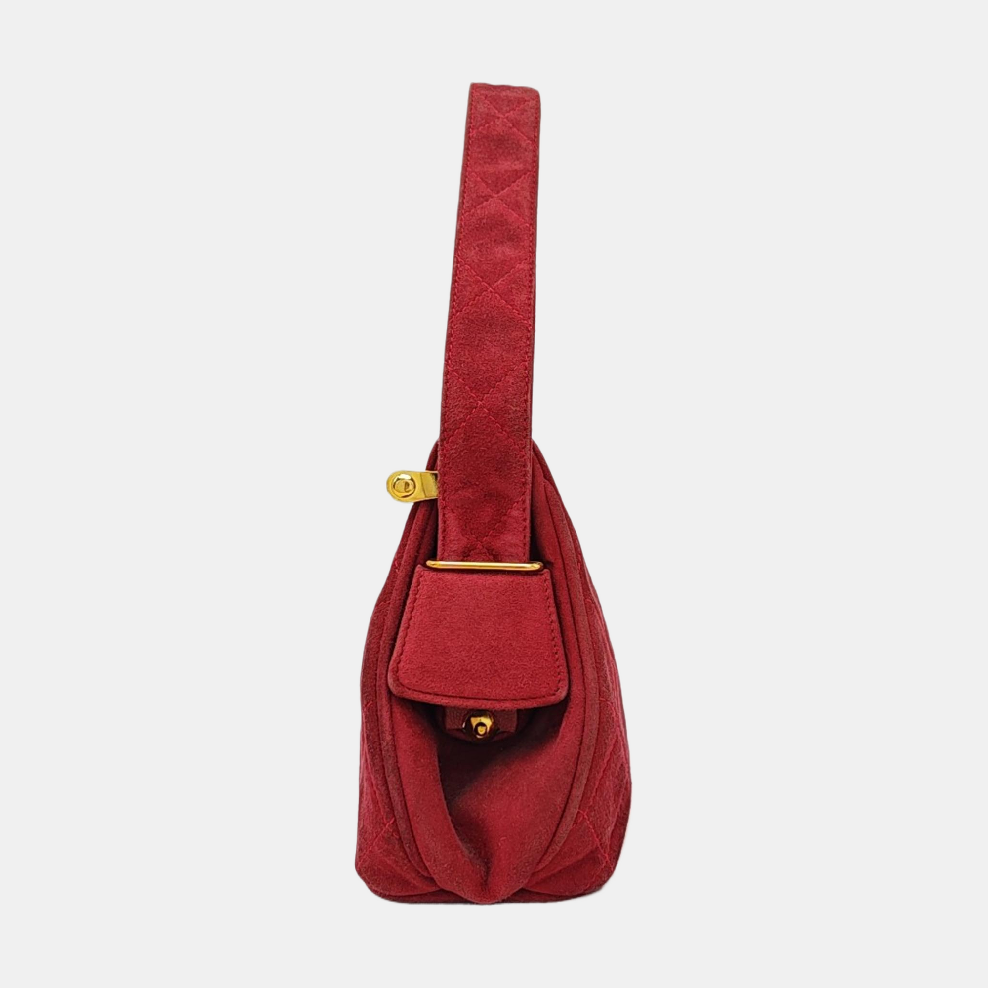 Quilted Suede Top Handle Bag Red