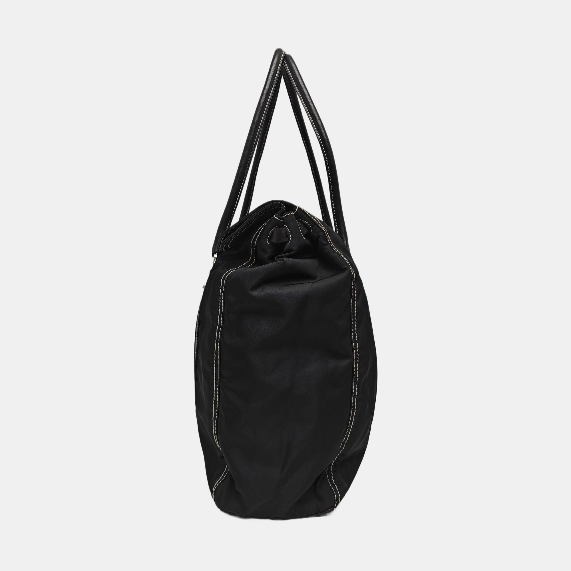 Quilted Nylon Top Handle Bag Black