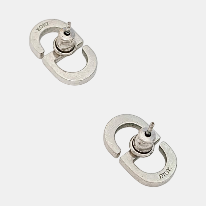 Petit CD Metal Silver Stud Earrings