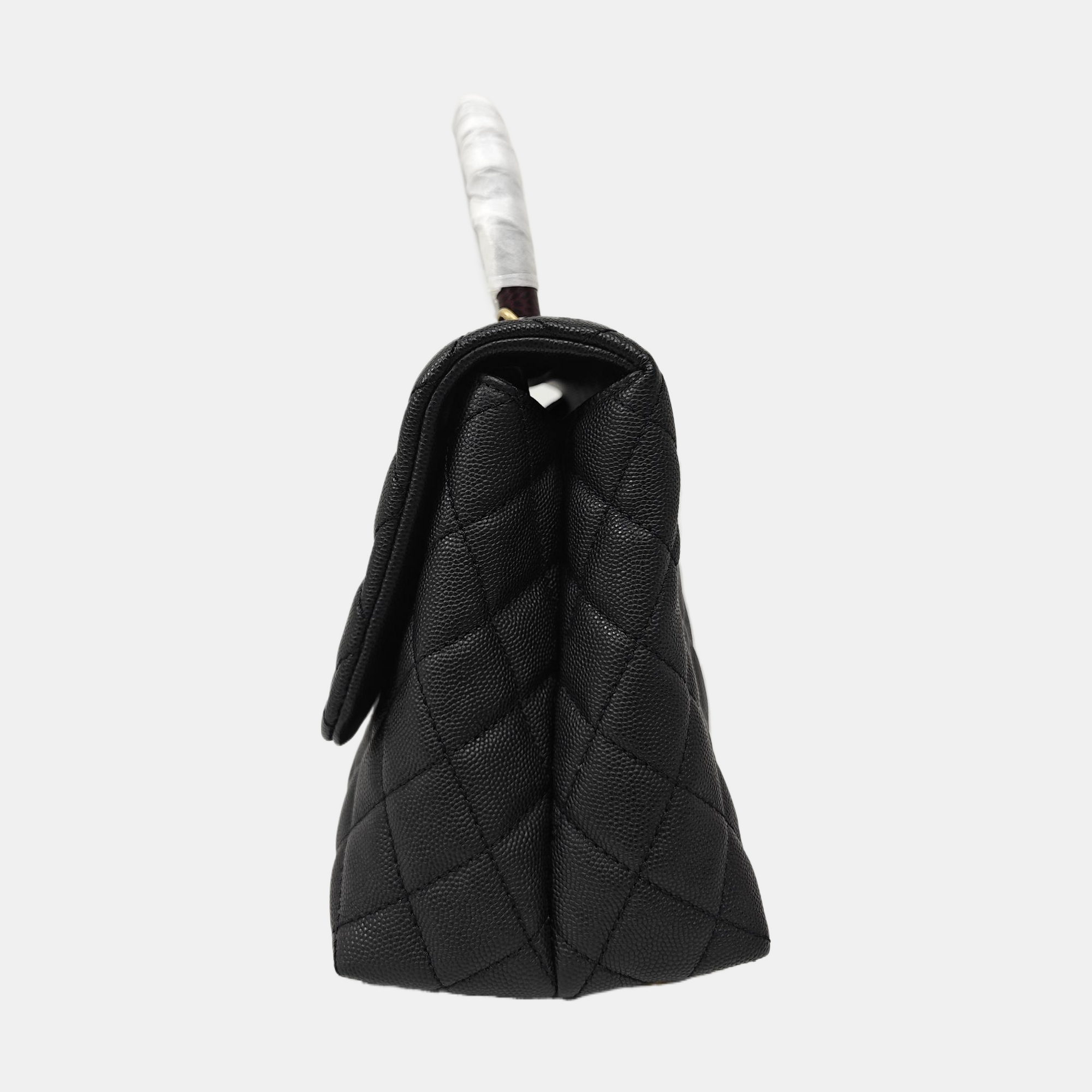 COCO HANDLE Medium Quilted Grained Calfskin Black