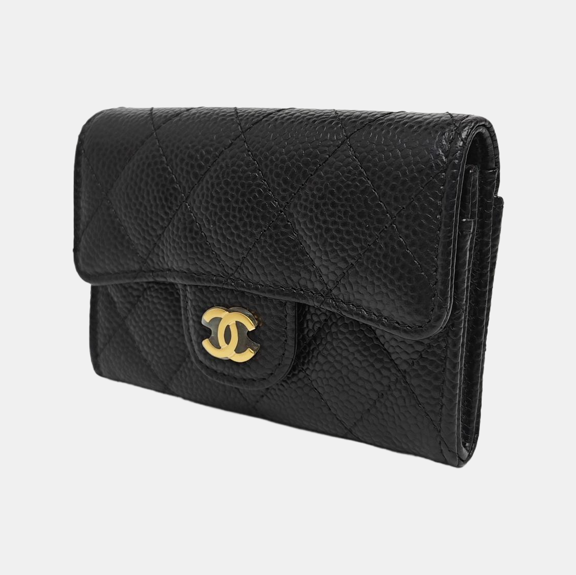 CLASSIC FLAP Quilted Grained Calfskin Black Card Holder