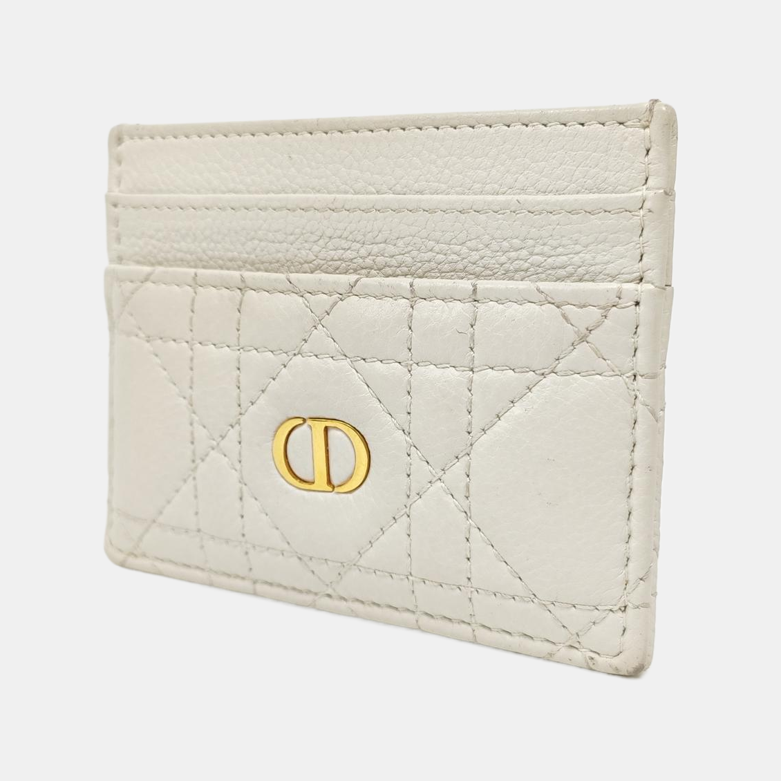 Lady Dior Cannage Calfskin White Card Holder