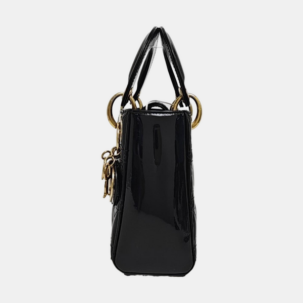 Lady Dior Mini Cannage Patent Leather Black