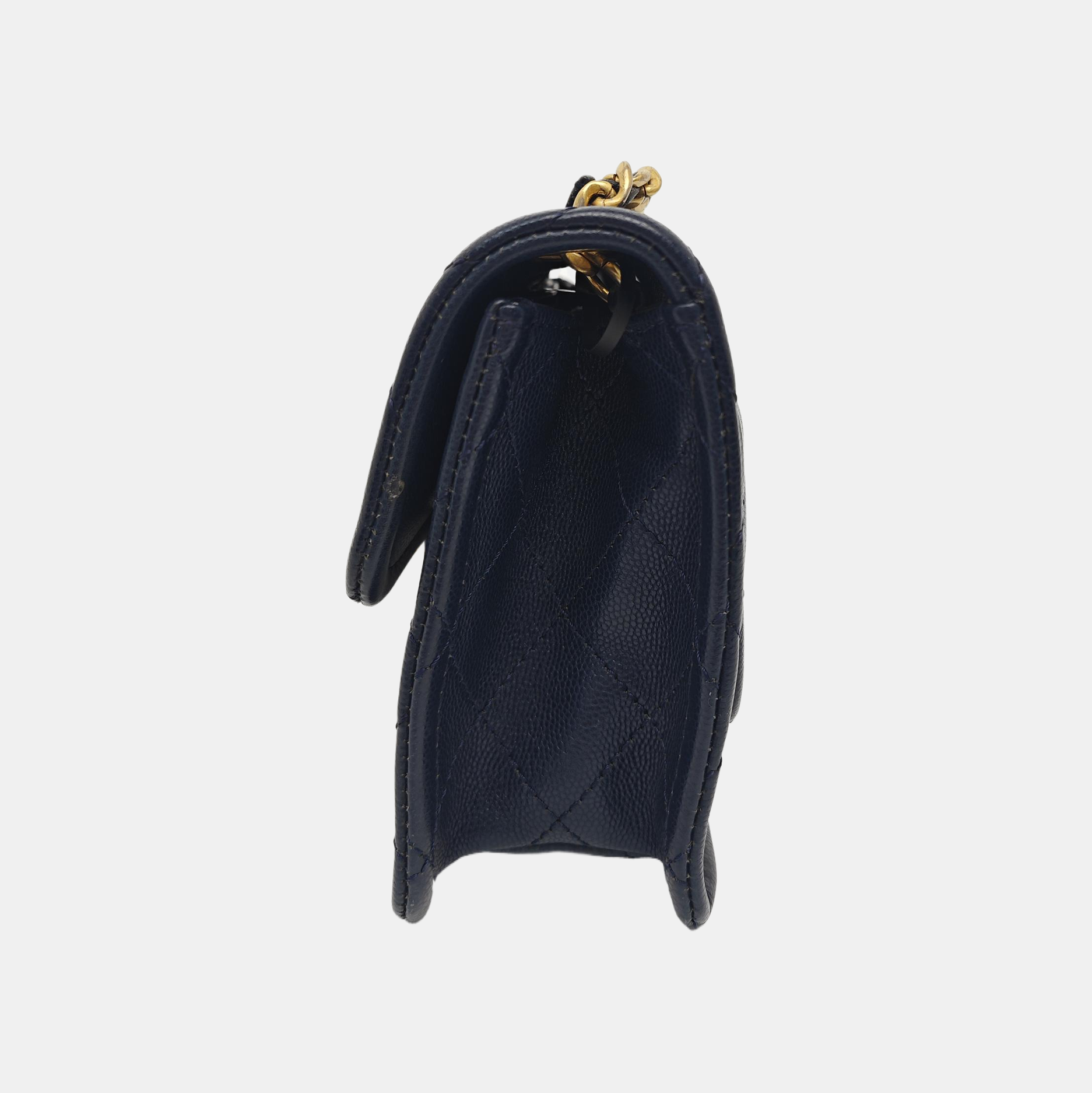 Quilted Grained Calfskin Shoulder Bag Blue