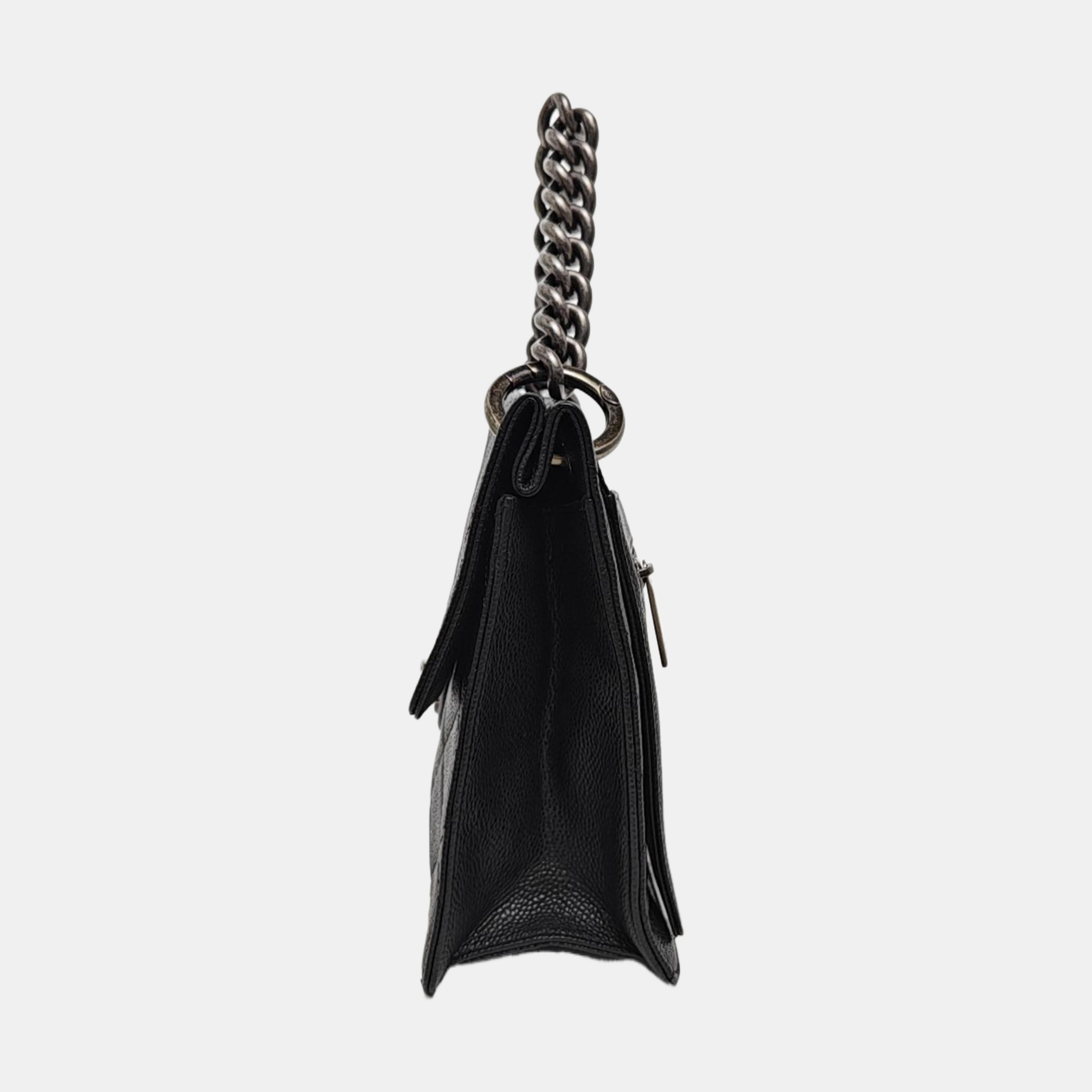 Quilted Grained Calfskin Shoulder Bag Black