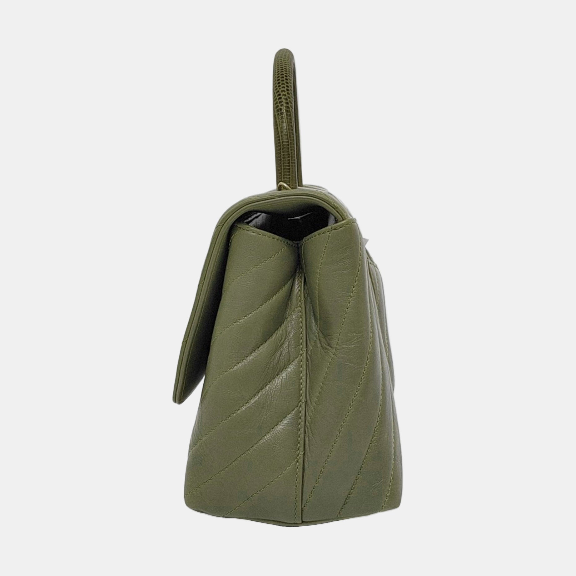 COCO HANDLE Medium Chevron, Quilted Calfskin Green