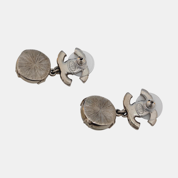CC Logo Metal Silver Stud Earrings