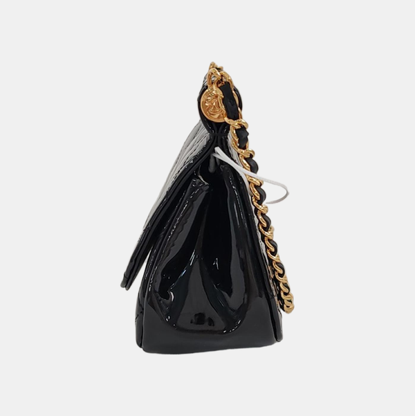 Quilted Patent Leather Shoulder Bag Black