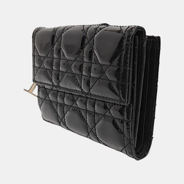 Cannage Patent Leather Wallet Black