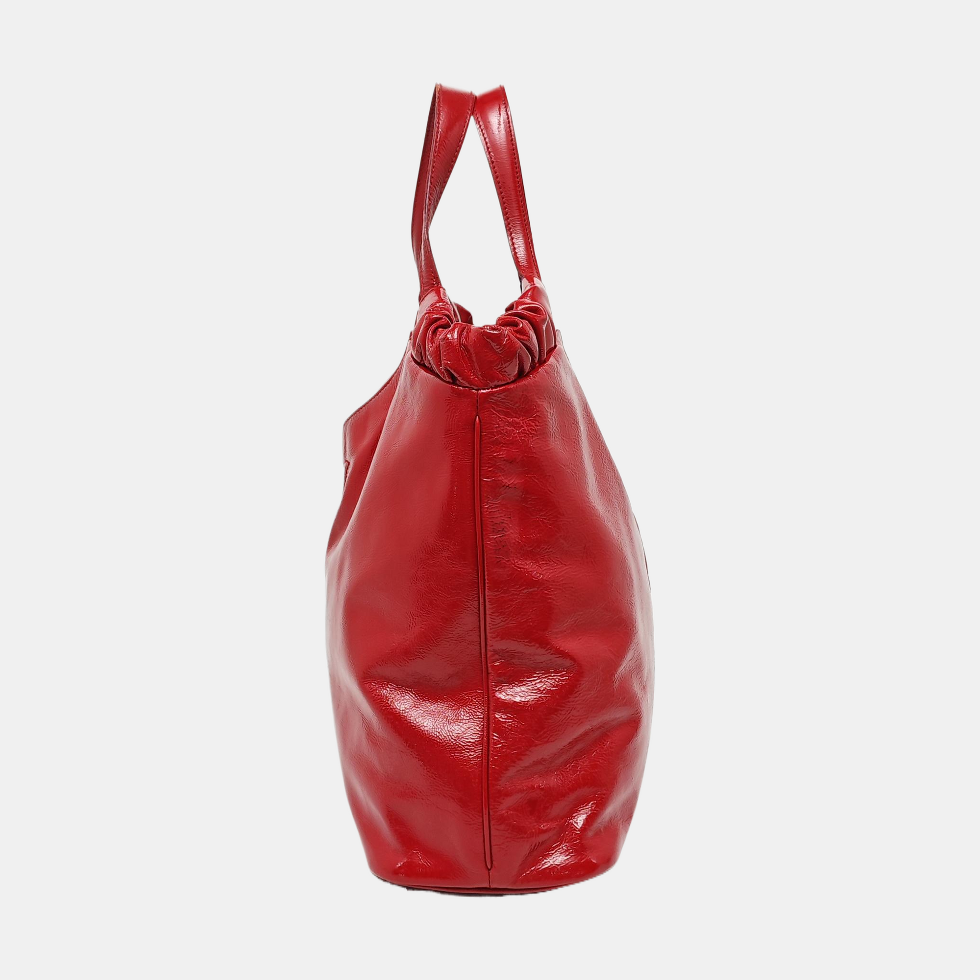 Quilted Patent Leather Tote Bag Red