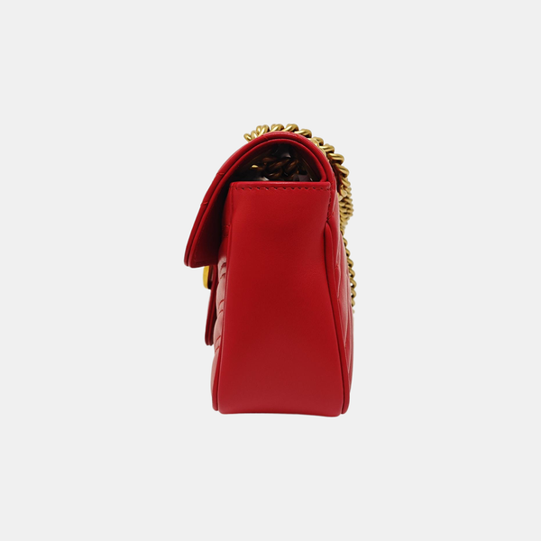 GG Marmont Pequeño Piel Acolchada Roja