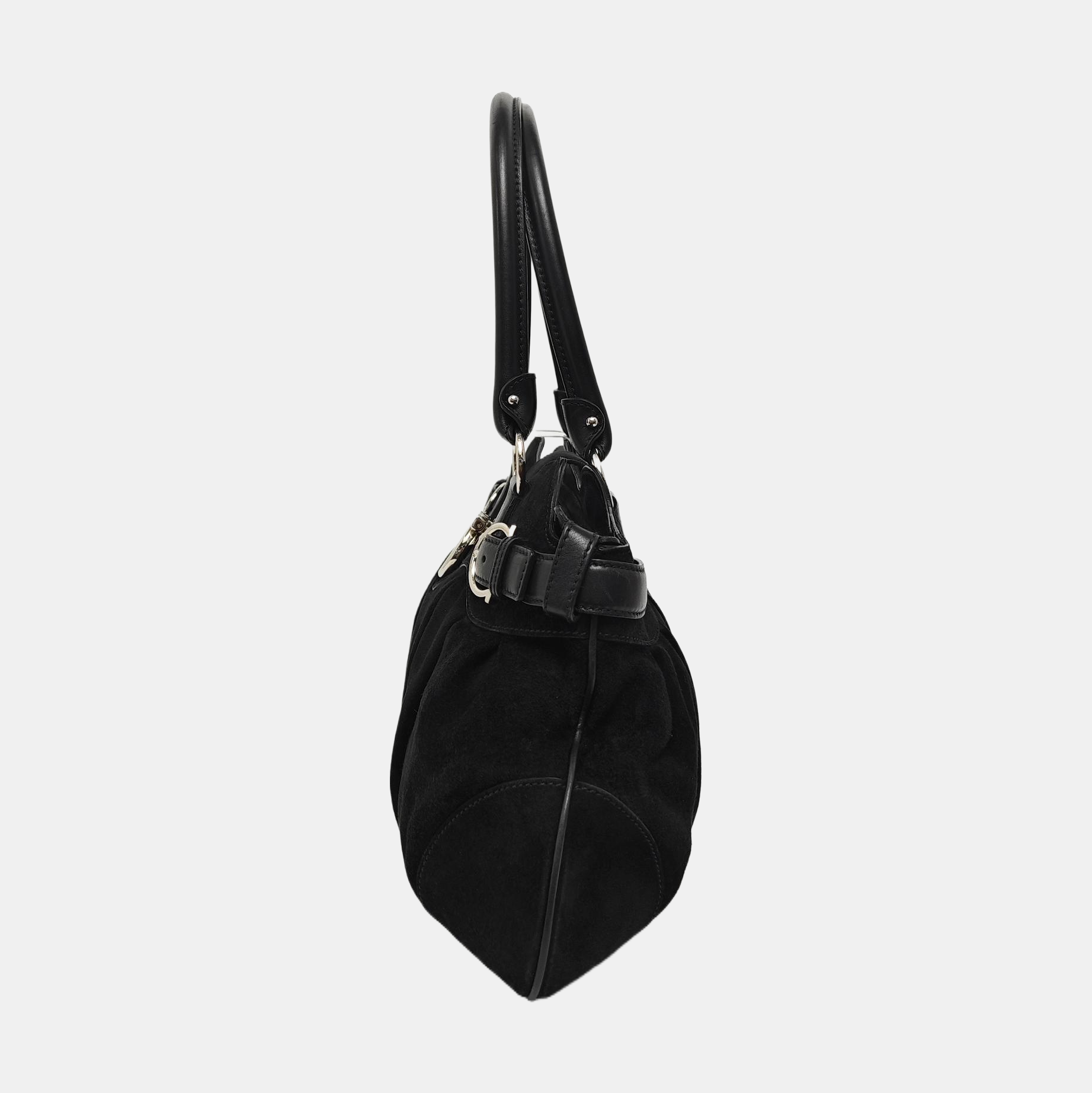Suede Top Handle Bag Black