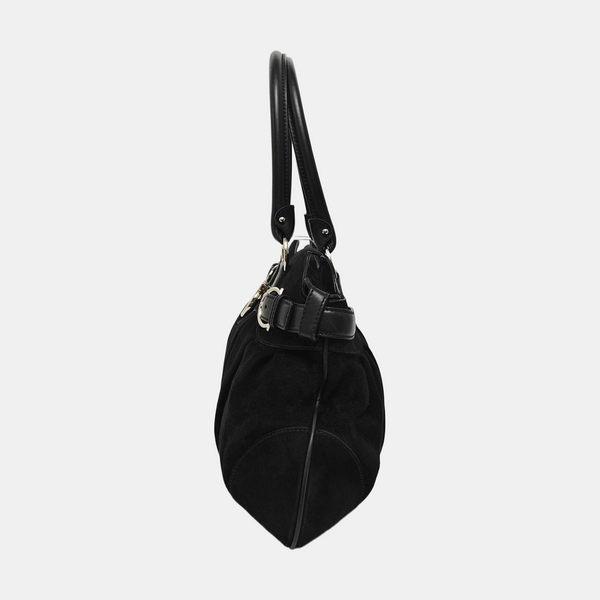 Suede Top Handle Bag Black