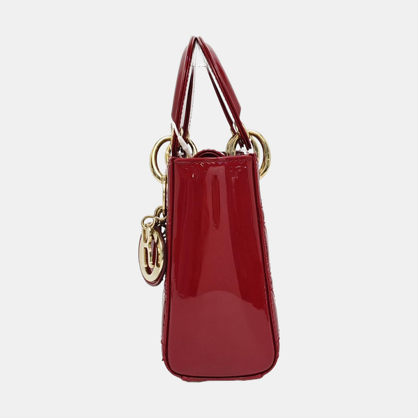 Authenticated pre-owned  Lady Dior Mini Quilted Patent Calfskin Red - Tote Bag at Looply