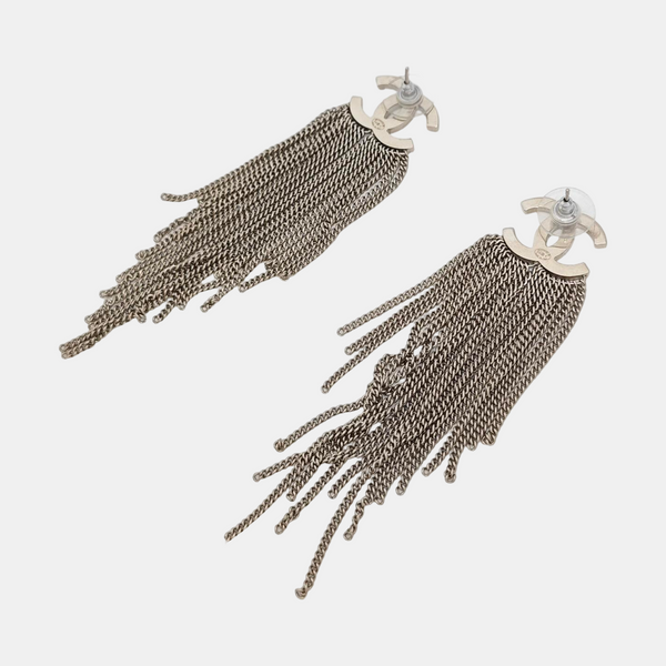 CC Logo Metal Silver Stud Earrings