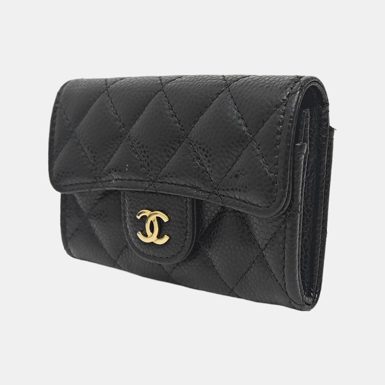 CLASSIC FLAP Quilted Grained Calfskin Black Card Holder