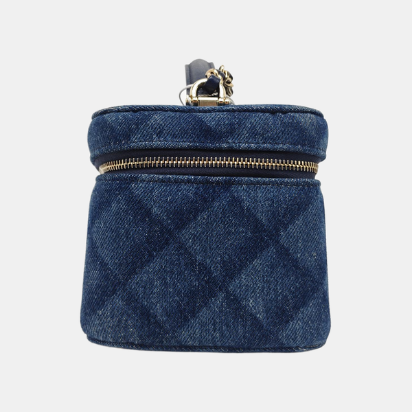 VINTAGE COSMETIC BAGS Quilted Denim Blue