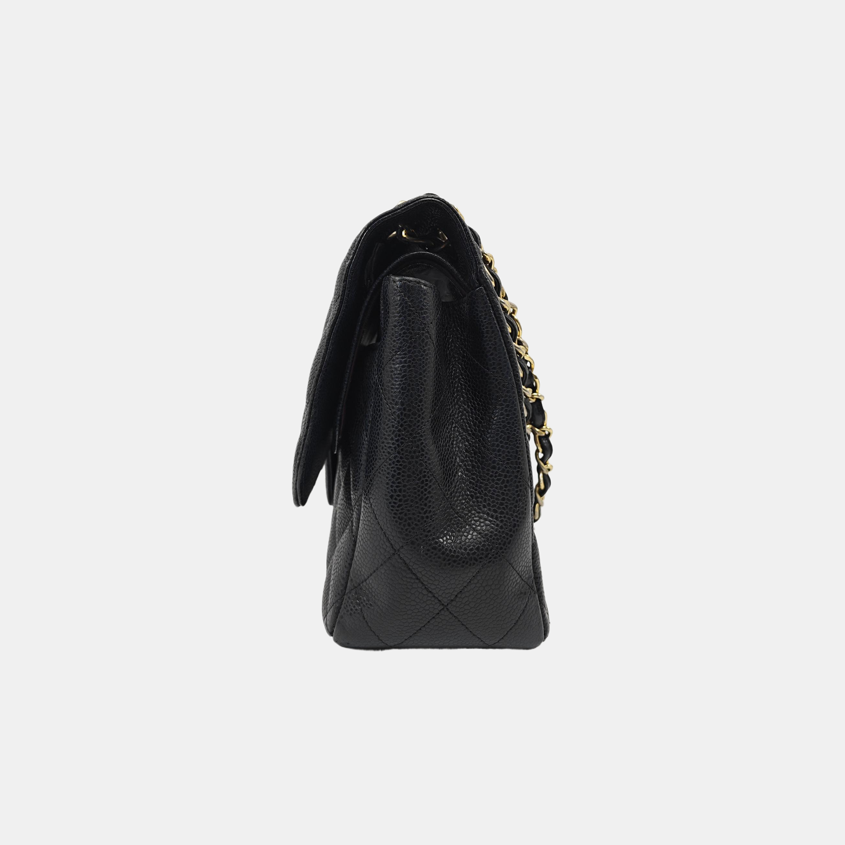 Quilted Grained Calfskin Shoulder Bag Large Black