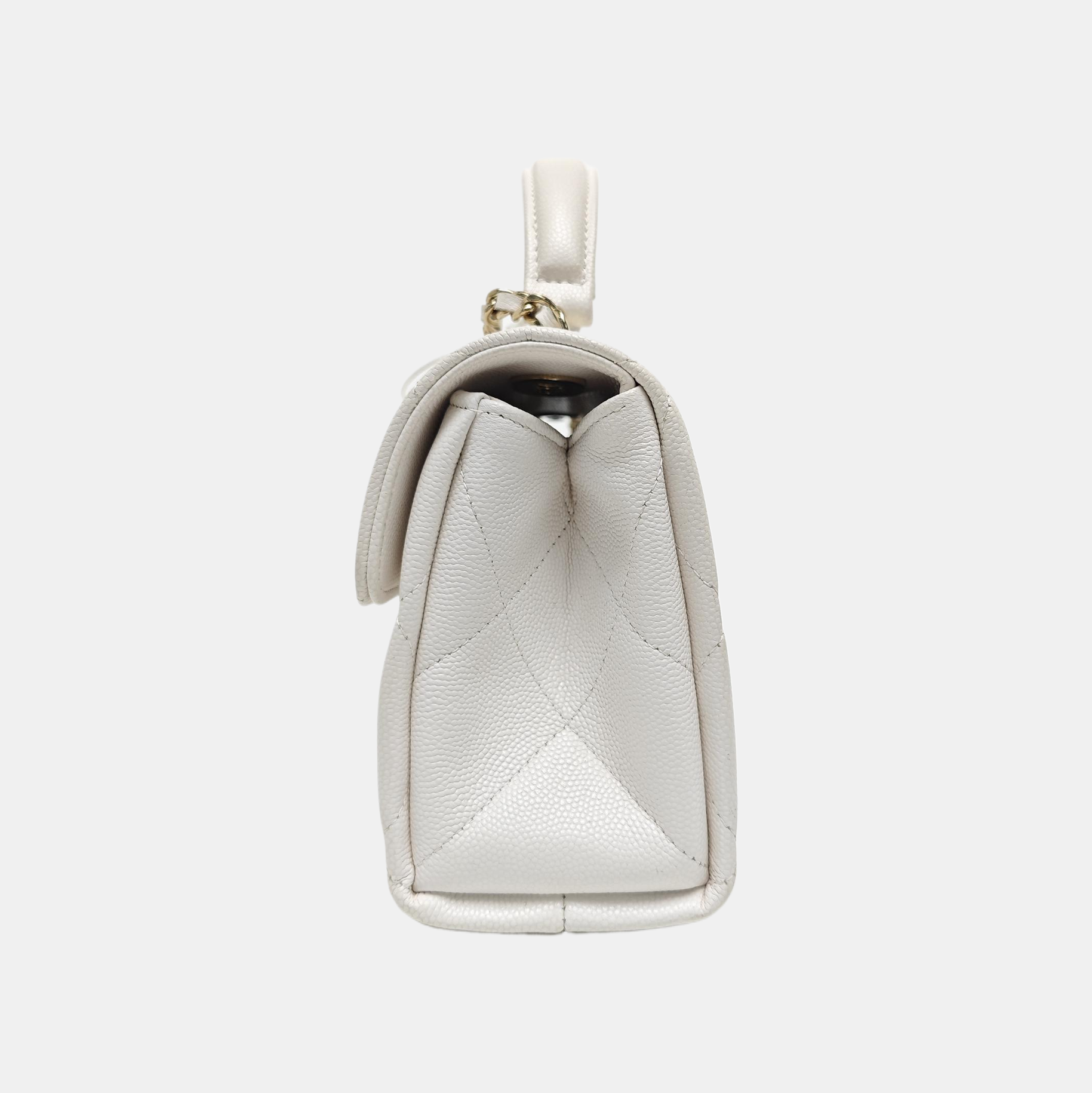 Quilted Grained Calfskin Shoulder Bag White