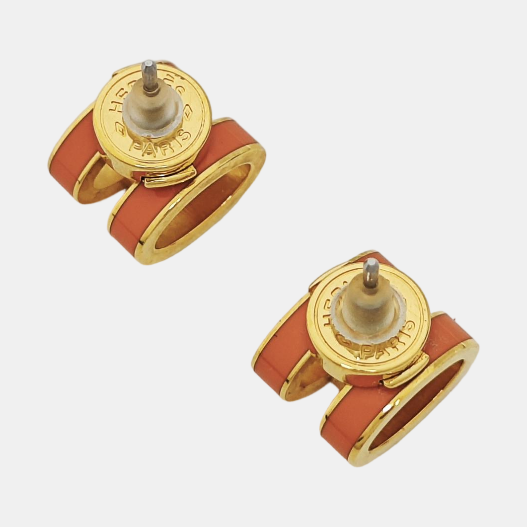 Pop H Metal Gold Stud Earrings