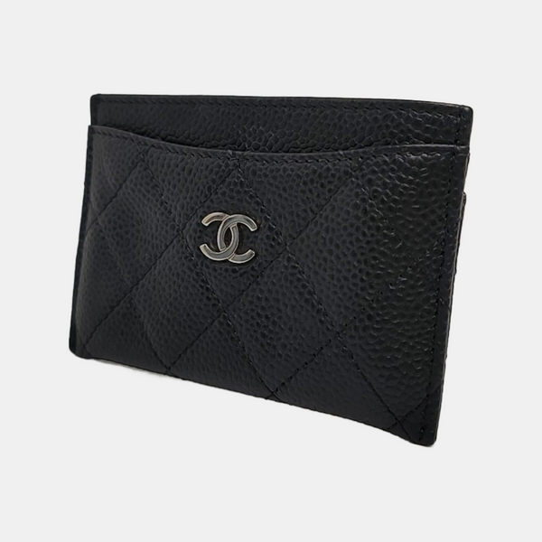 Authenticated pre-owned  CLASSIC FLAP Quilted Grained Calfskin Black Card Holder - Card Holder at Looply