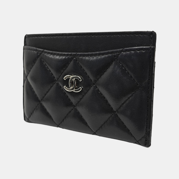 Quilted Lambskin Card Holder Black