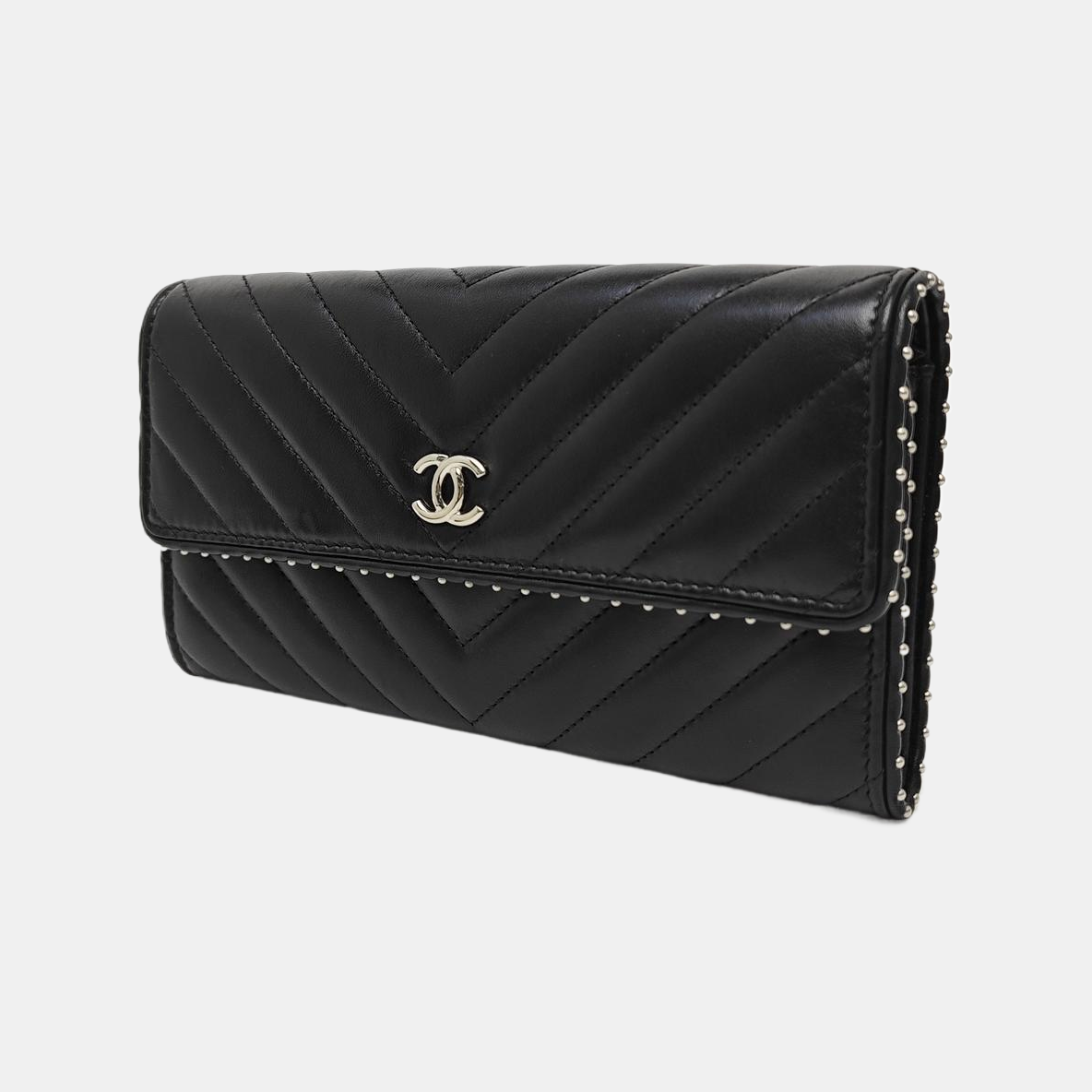 WOC Chevron Lambskin Black Wallet