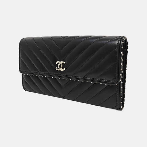 WOC Chevron Lambskin Black Wallet