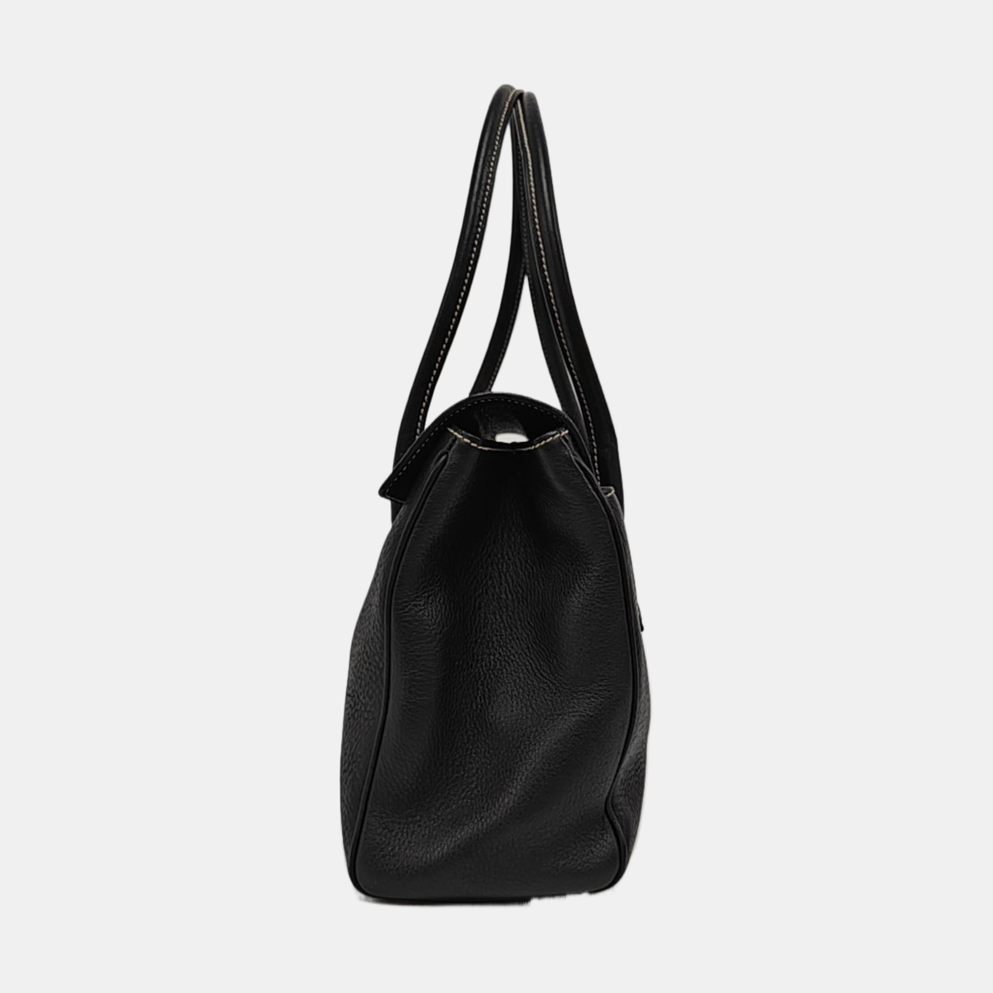 Calfskin Top Handle Bag Black