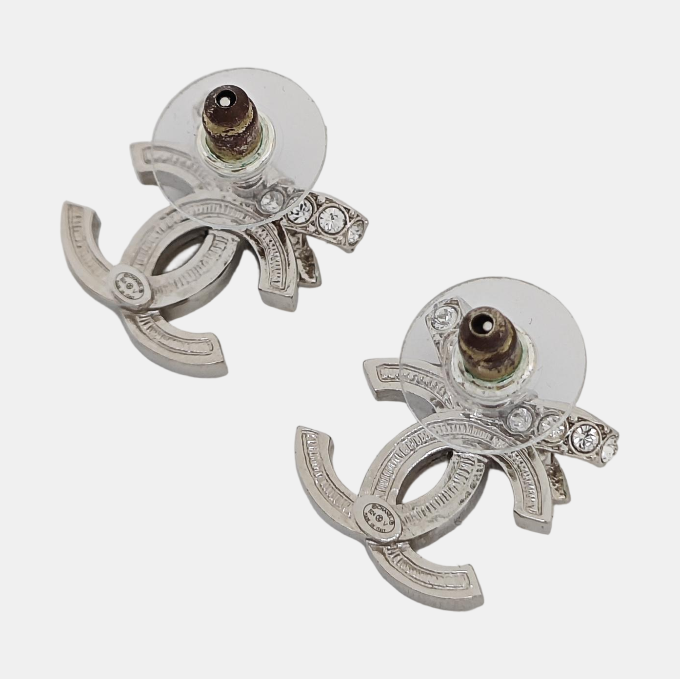 CC Logo Metal Silver Stud Earrings