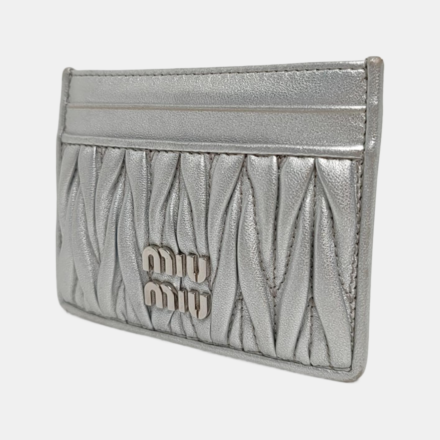 Matelassé Quilted Lambskin Silver Card Holder
