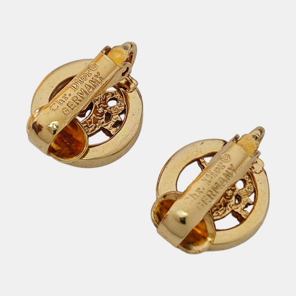 Dior Oblique Metal Gold Clip On Earrings