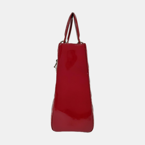 Authenticated pre-owned  Lady Dior Large Cannage Patent Leather Red - Tote Bag at Looply