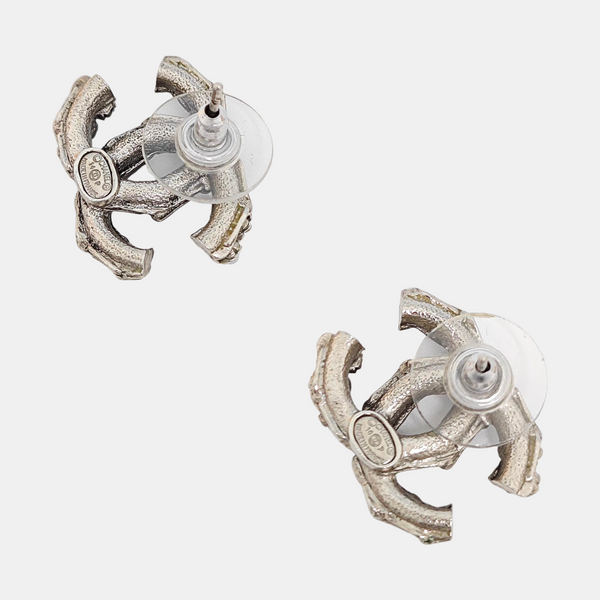 CC Logo Metal Gray Stud Earrings