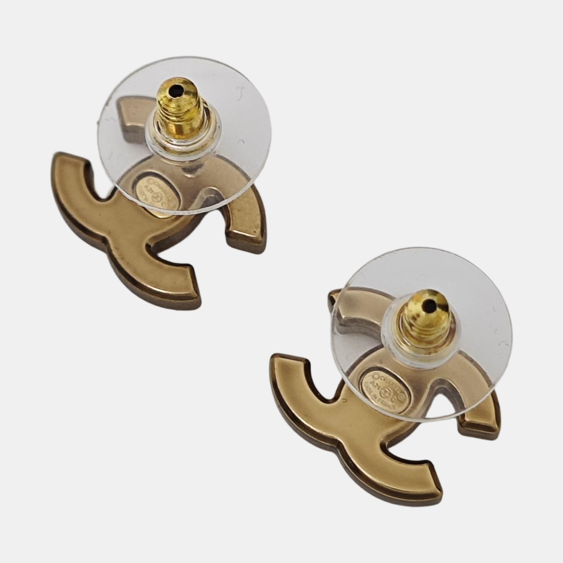 CC Logo Brass Gold Stud Earrings