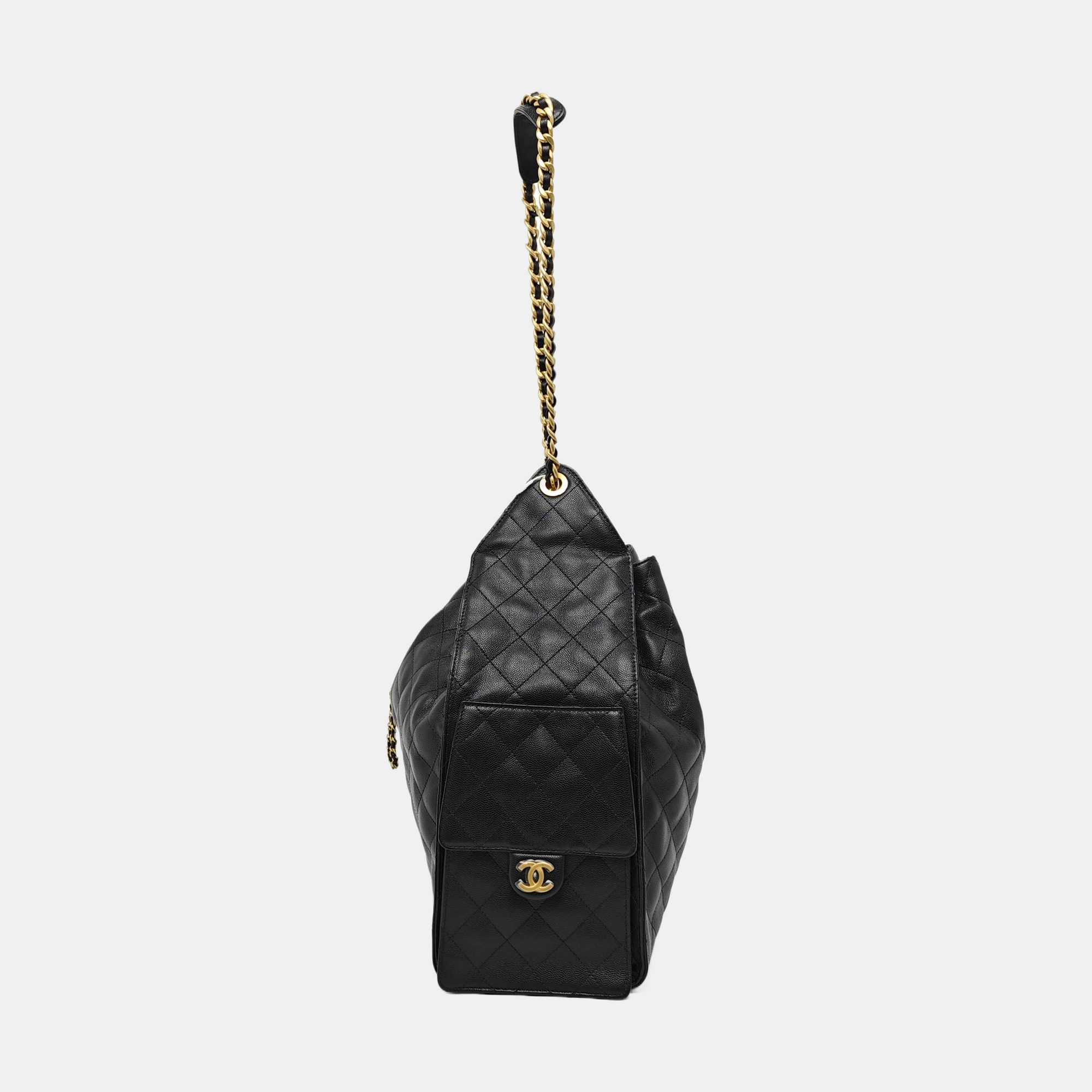 CHANEL 25 Large Quilted Grained Calfskin Black