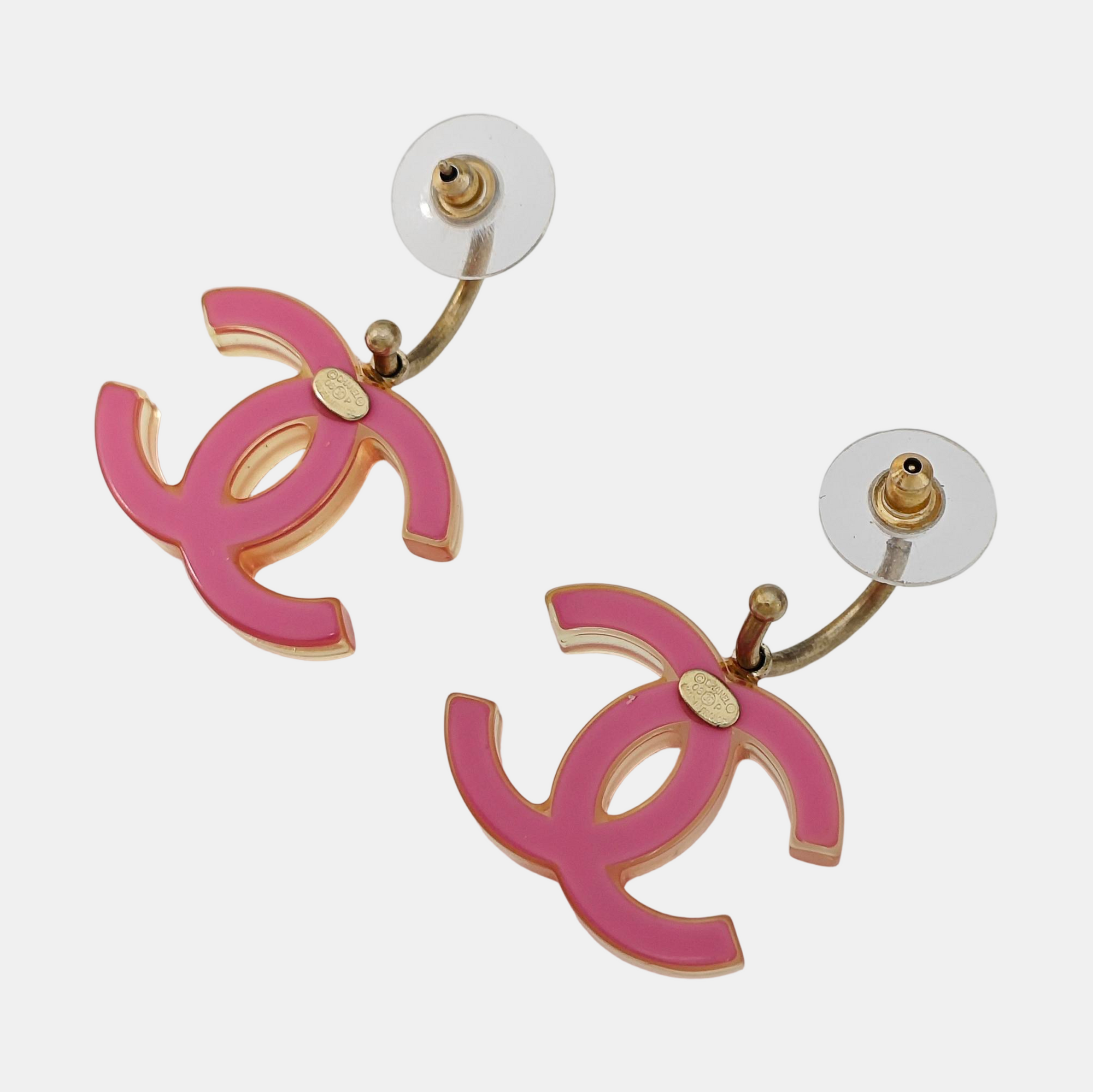 CC Logo Resin Red Stud Earrings