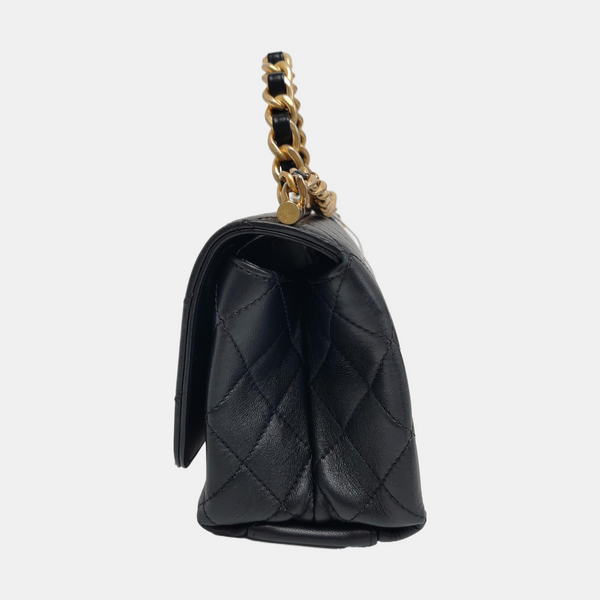 TWO TONE CHAIN HANDLE Small Quilted Lambskin Black